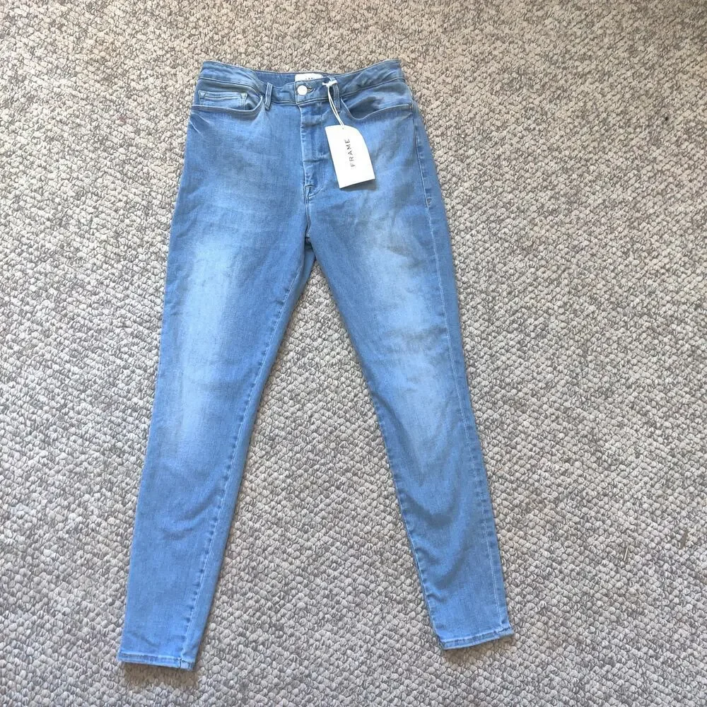Frame Le One Skinny Jeans in Blue Caspio Sz 2 (Fits 29-34) High Rise Cropped - Picture 6 of 11